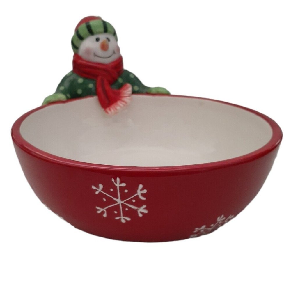 Harry & David Christmas Snowman Holding on to Candy Bowl 6.5"